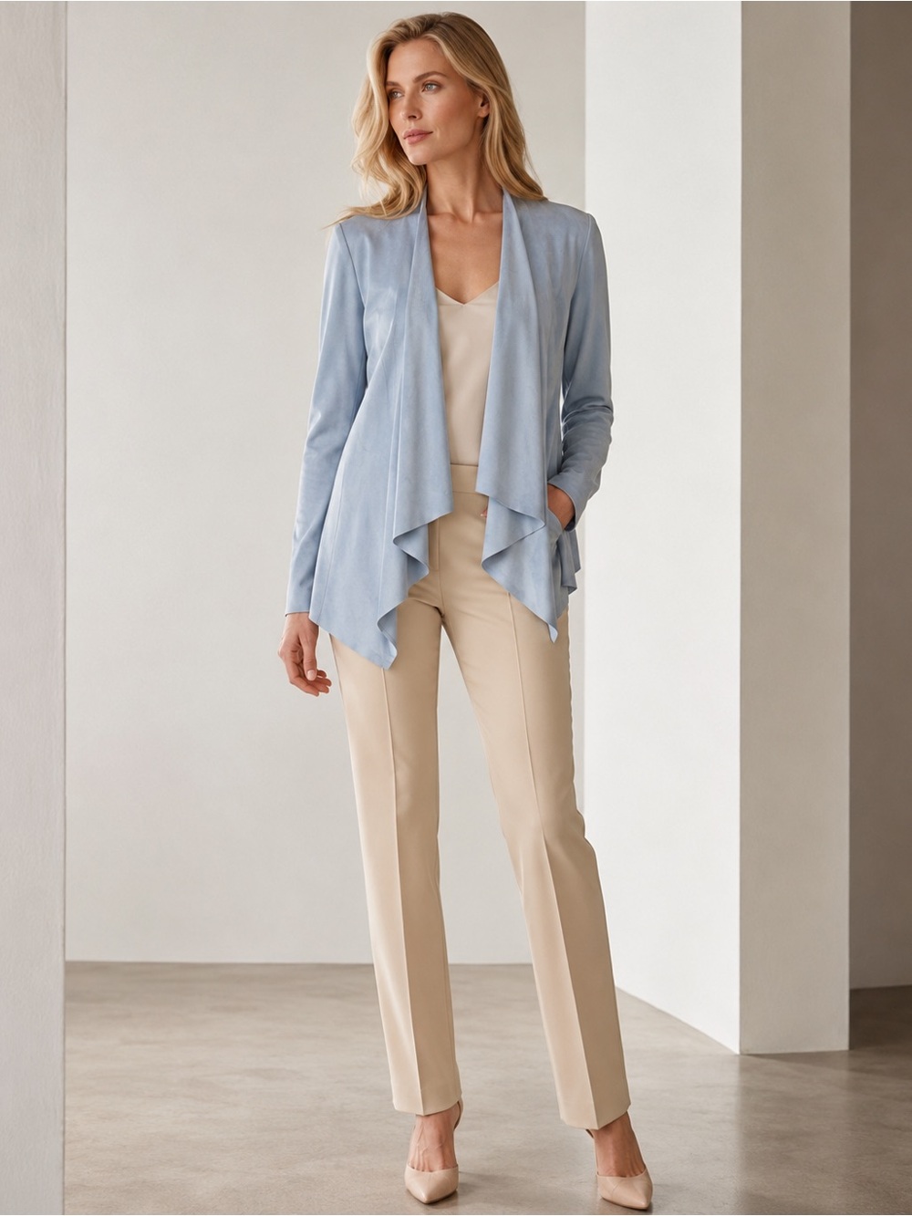 Zara Basic Collection Light Blue Faux Suede Draped Jacket – Size S